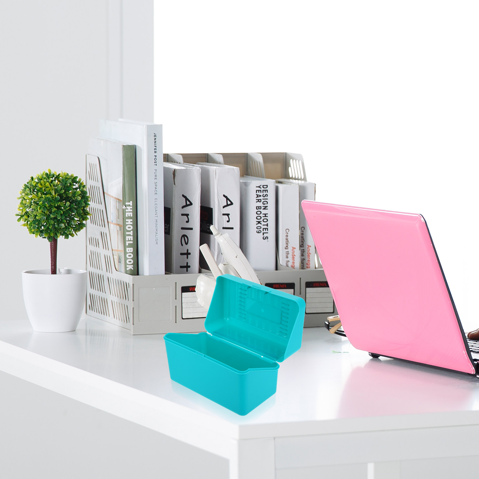 Index Card Holder - 4枚入りインデックスカードデスクトップ収納ボックス プラスチック製オーガナイザー ポータブルノートカードホルダー ファイルケース 学校 オフィス