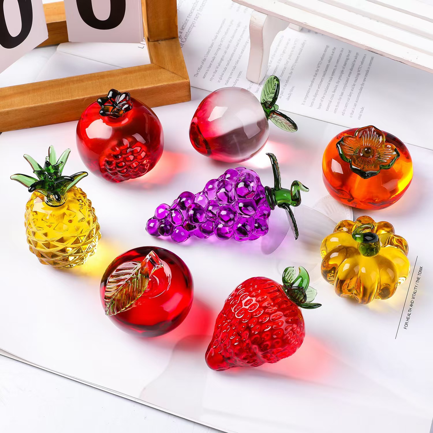 Paper Weight Crystal - クリスタルフルーツペーパーウェイト、ダイヤモンド天然石ガラス工芸品、お土産、家の装飾、テーブルオーナメント、フルーツフィギュア、ギフト