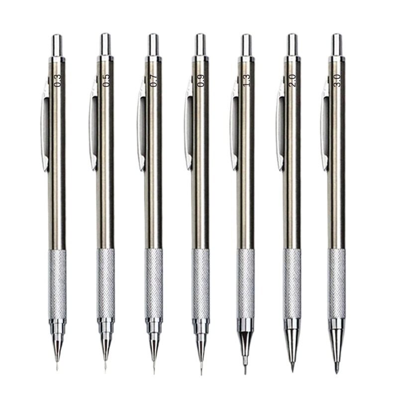 Mechanical Pencil 0.3 - フルメタルの機械式鉛筆セット,自動製図および絵画,ワイヤー付き,オフィスおよび学校用供給,0.3mm, 0.5mm, 0.7mm, 0.9mm, 1.3mm, 2.0mm