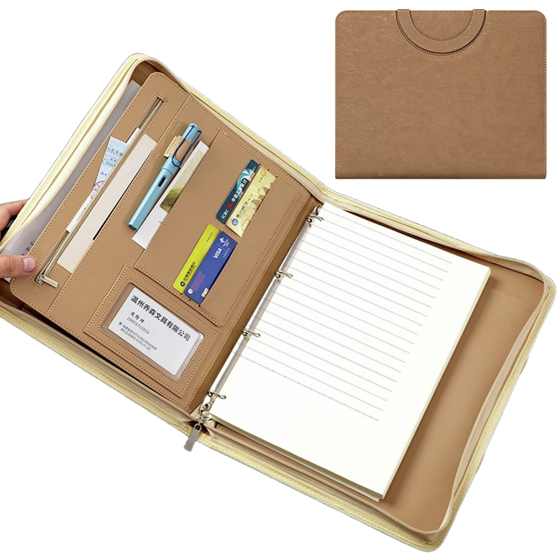 Binder A4 Lever - 多機能 A4 PU レザービジネスポートフォリオフォルダーリングバインダードキュメントホルダーカードスロット付きペンホルダーオフィスミーティング Co