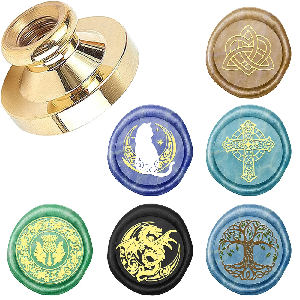 Wax Seal Stamp Set - クリエイティブムーンラビットクロスドラゴン生命の樹ワックスシールスタンプヘッド、25mm真鍮スタンプ、封筒やグリーティングカードの装飾用