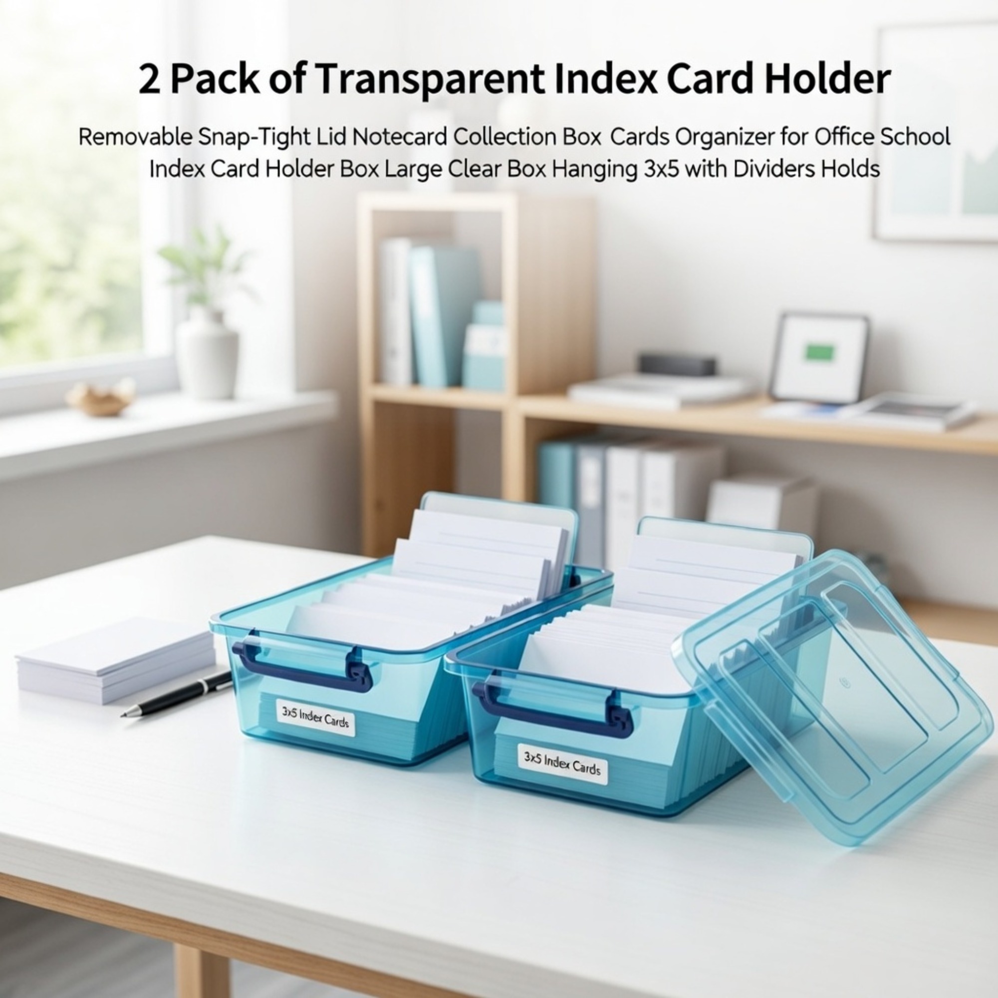 2パック透明インデックスカードホルダー、取り外し可能な蓋付き - Card Index Box のレビューと価格