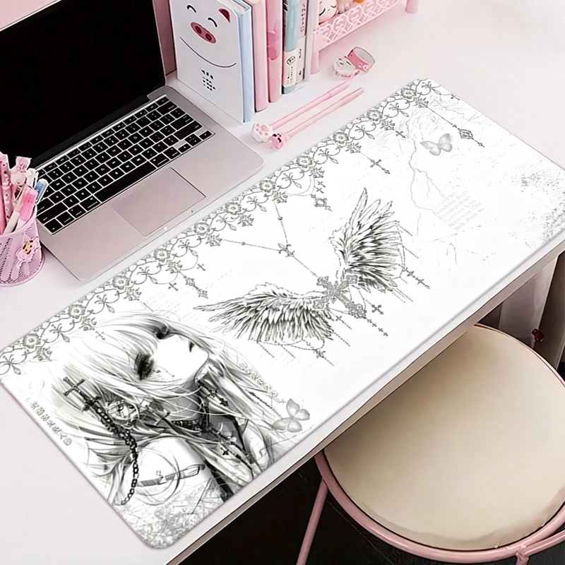レザーマウスパッド黒白アニメ美学エンジェルガールマウスパッド - Leather Desk Pad のレビューと価格